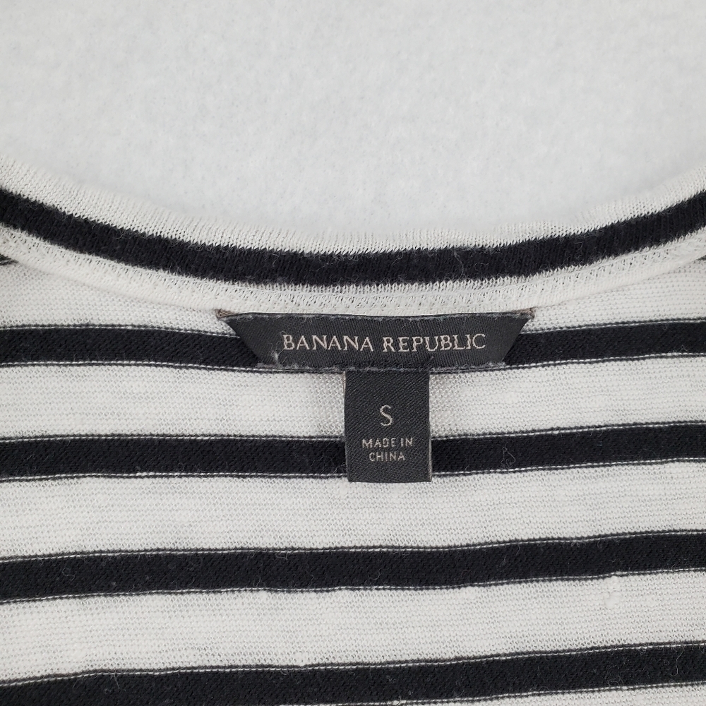 Banana Republic Dress Linen Blend Womens Size Small Striped Black White - Picture 4 of 9